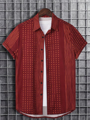 Vertical Stripe Print Men's Casual Short Sleeve Shirt