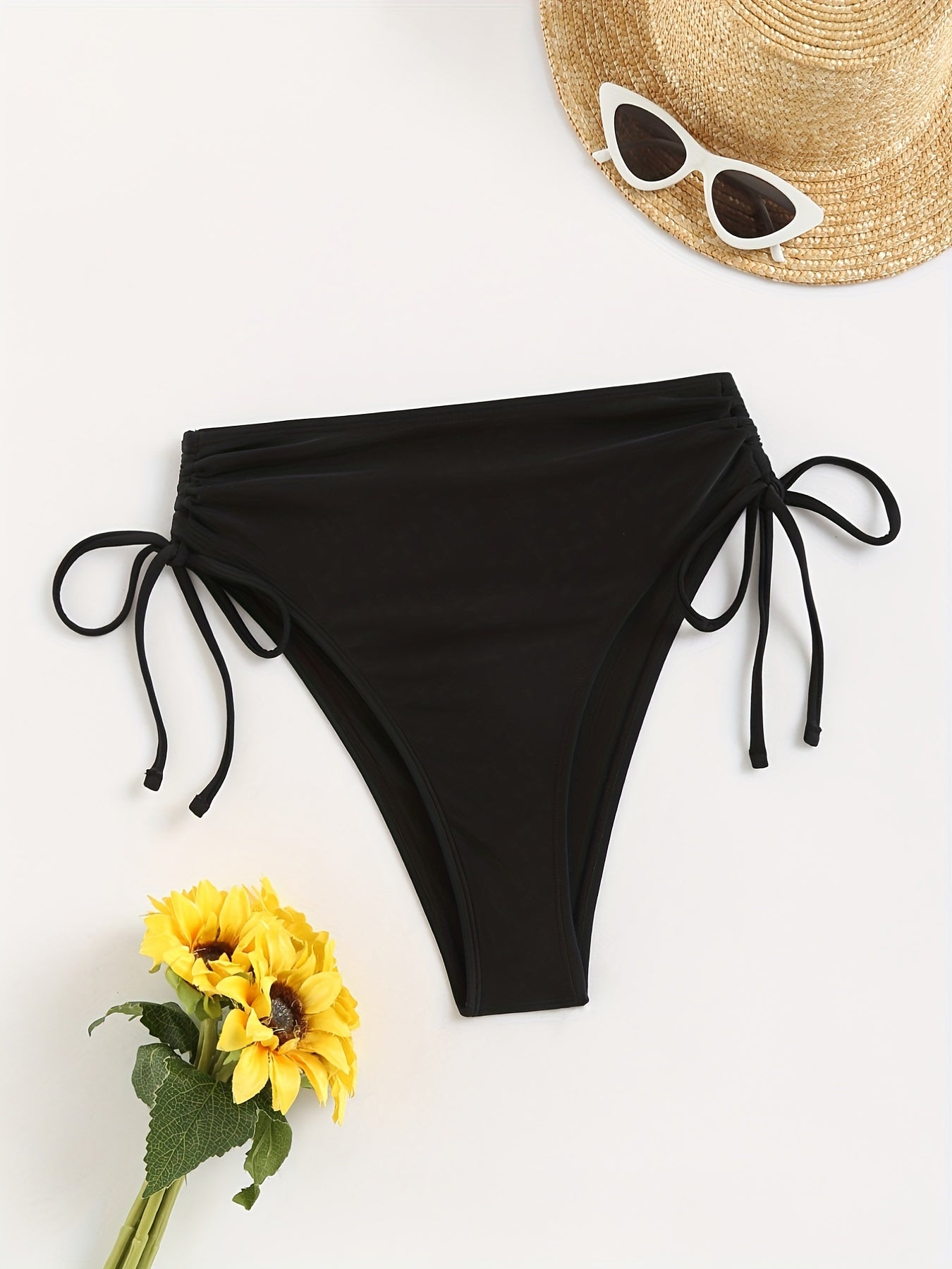 Drawstring Tie Side High Waist Bikini Bottoms