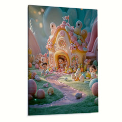 Enchanted Garden Canvas Art Wooden Frame Fairy Tale House Flowers Characters Bir