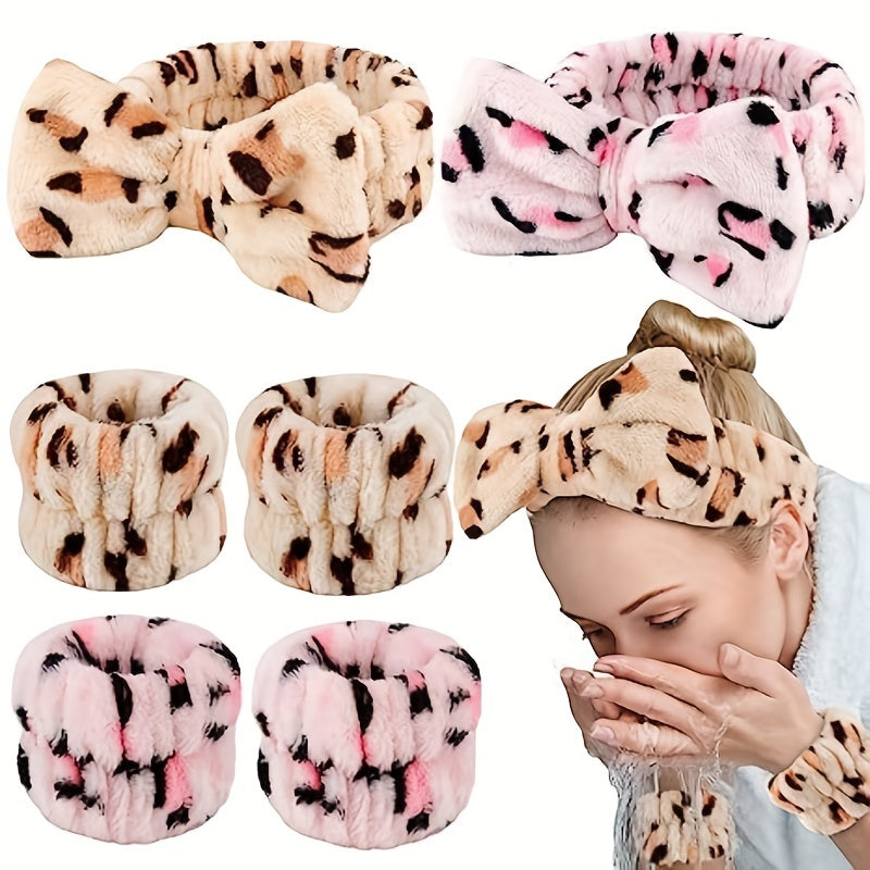 Leopard Pattern Headband & Wristband Set for Women Girls