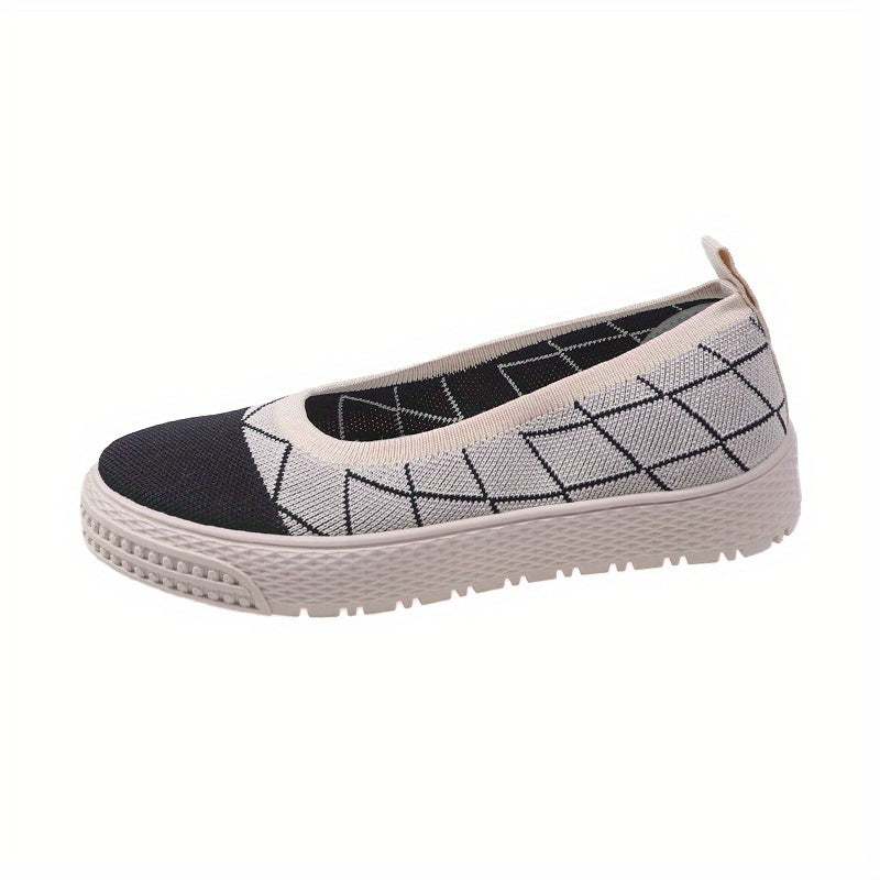 Women's Geometric Platform Loafers Slip On Shoes Comfortable Flat Shoes