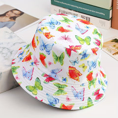 Kids Butterfly Print Sunshade Bucket Hat Outdoor Travel Vacation
