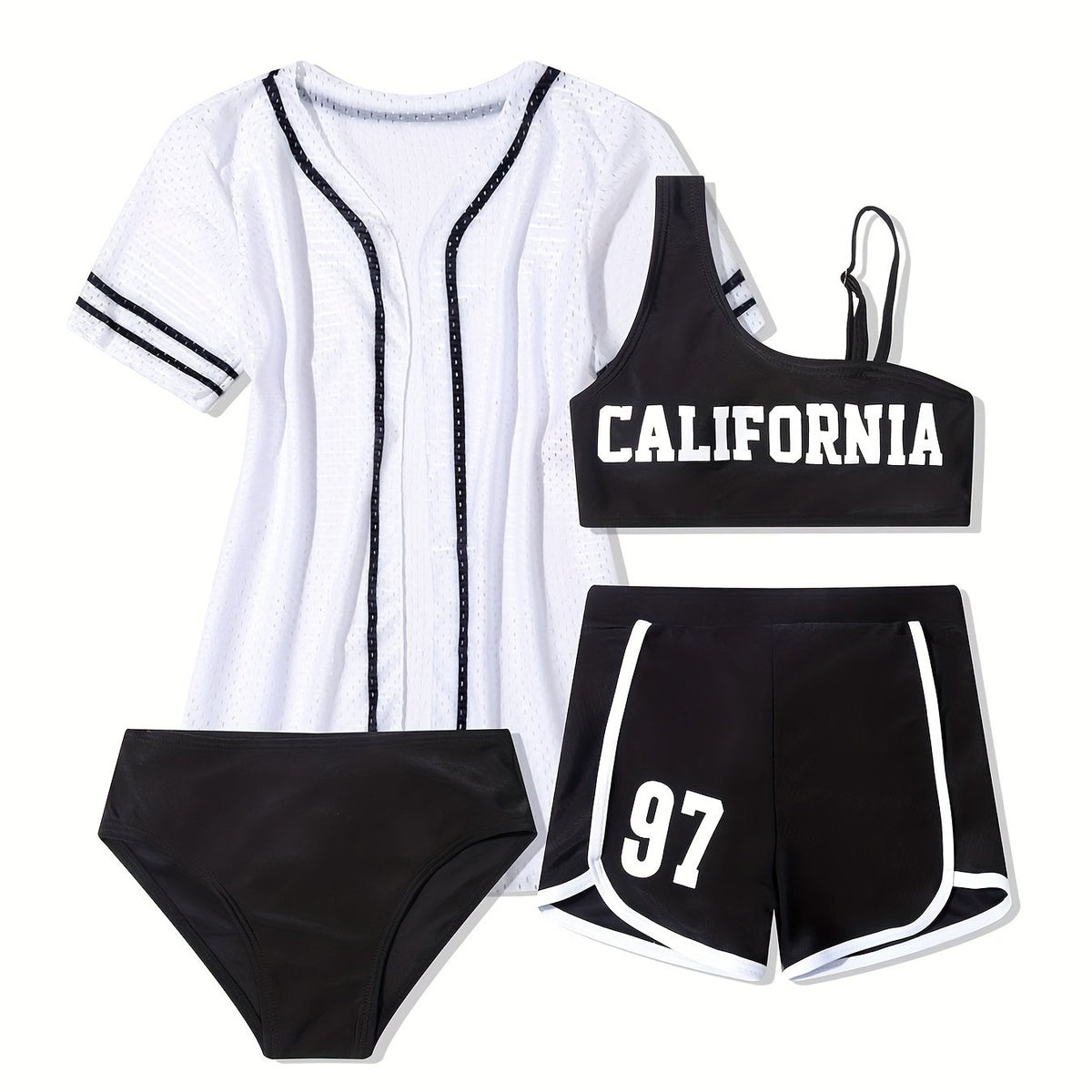 4pcs California Print Swimwear Set for Girls