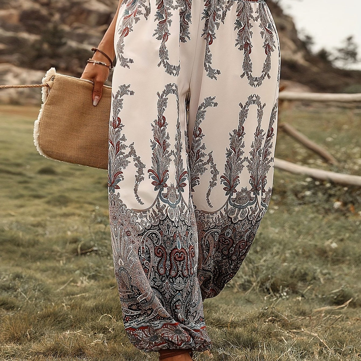  Boho Pants Women's Joggers Elastic Waist Paisley Print