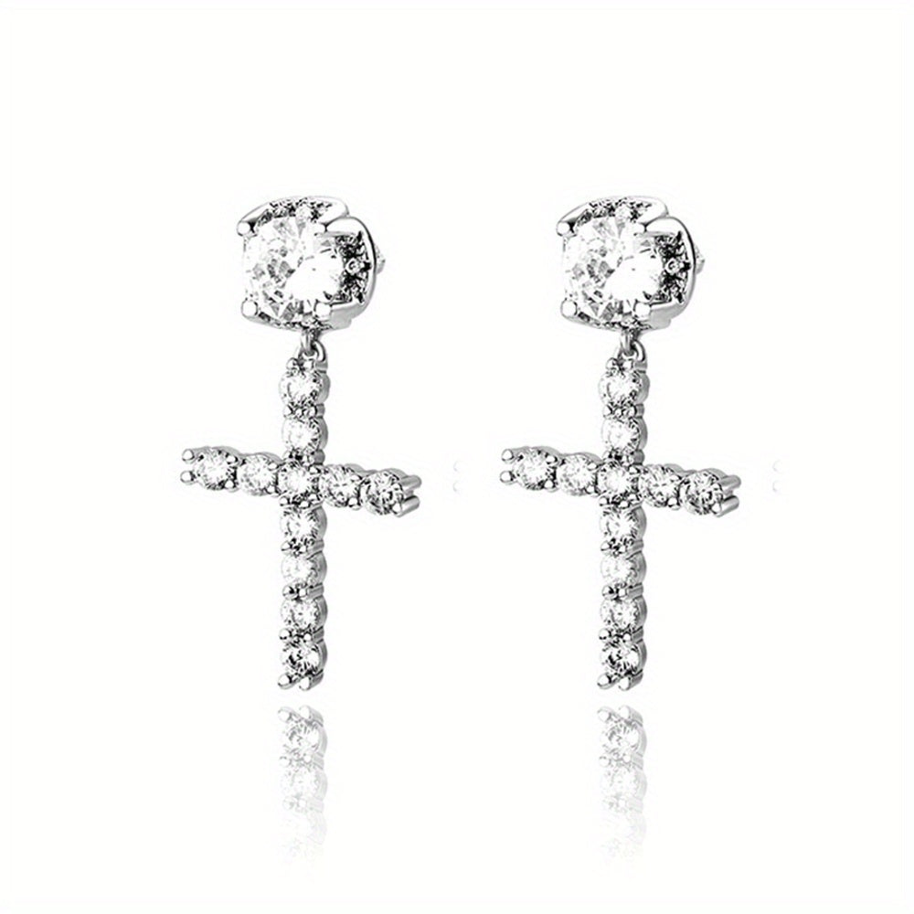 Men's Unisex Zirconia Cross Stud Earrings Hip Hop Punk Pendant Accessories