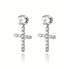 Men's Unisex Zirconia Cross Stud Earrings Hip Hop Punk Pendant Accessories
