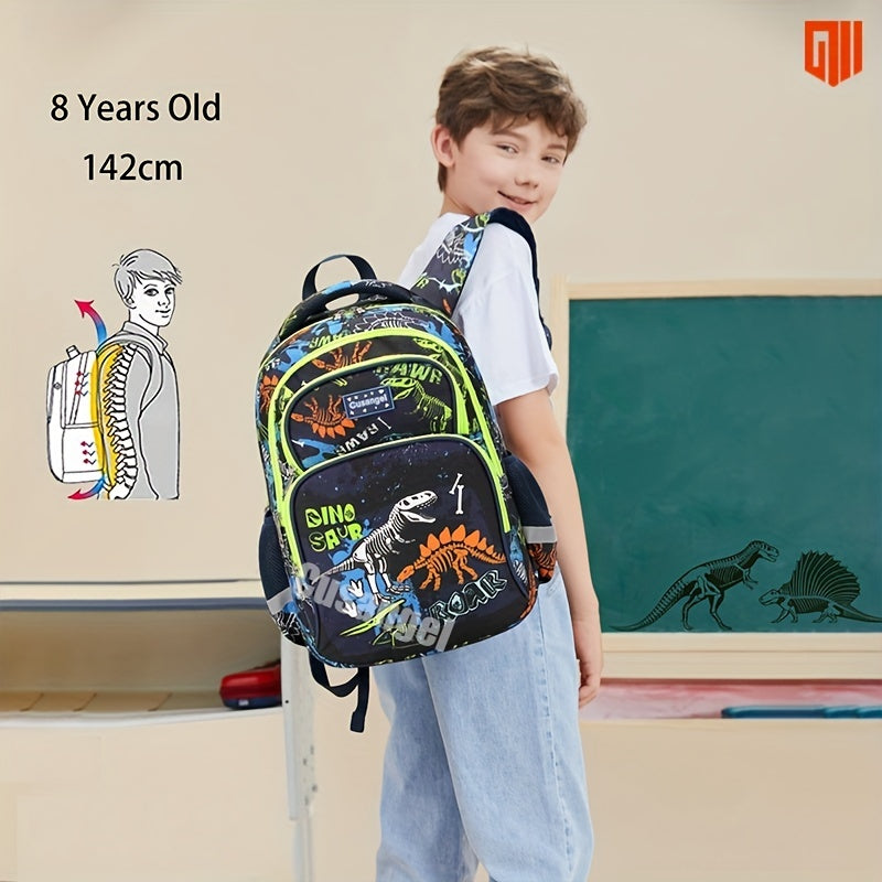 3pcs Luminous Dinosaur Backpack Set Schoolbag With Pencil Case & Lunch Bag