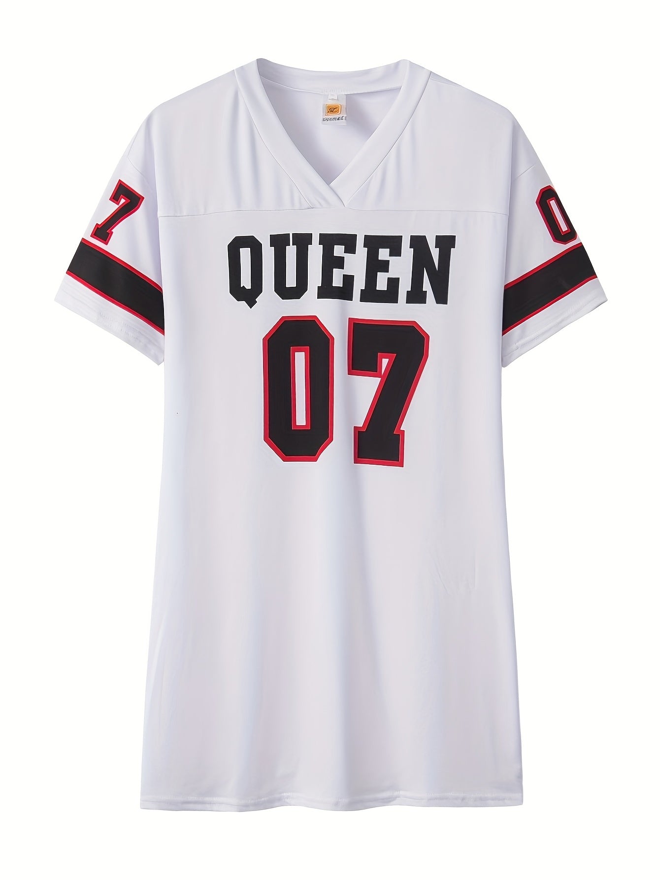 Queen Letter Print Mini Dress V Neck Casual Dress For Spring & Summer