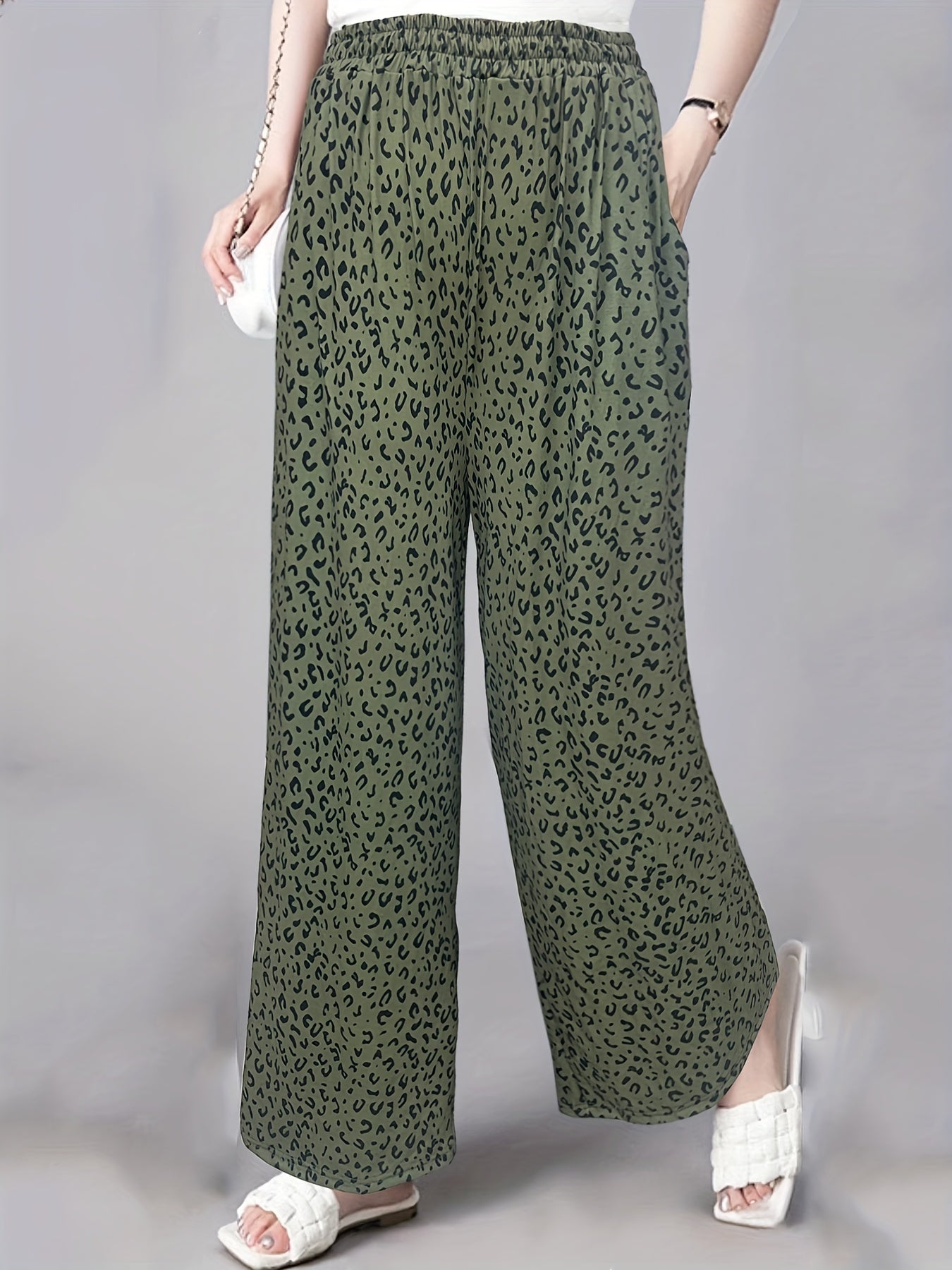 Leopard Print High Rise Wide Leg Pants With Pockets