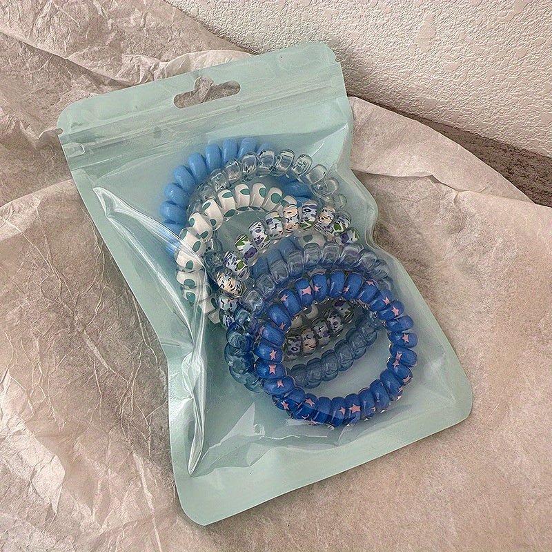 6PCS Floral Print Spiral Hair Tie Elastic Ponytail Holder