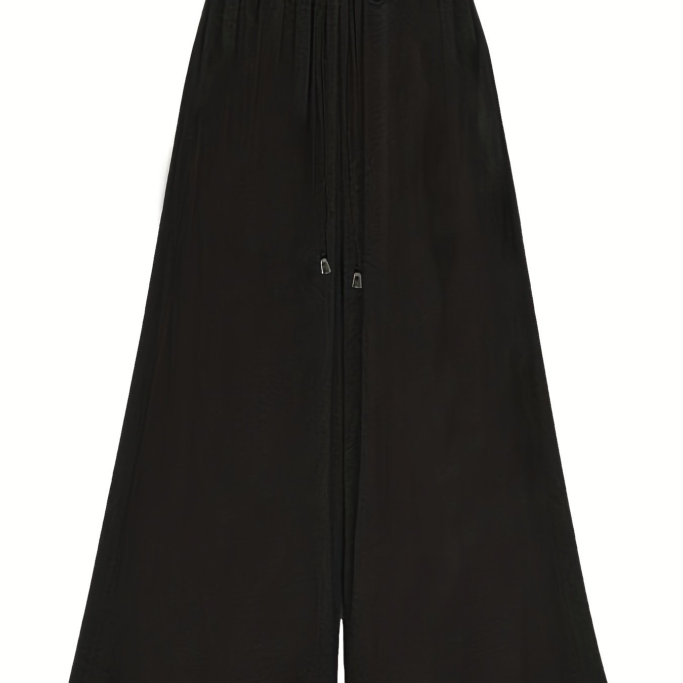  Solid Wide Leg Drawstring Pants Women's Plus Slight Stretch