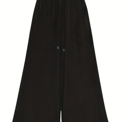  Solid Wide Leg Drawstring Pants Women's Plus Slight Stretch
