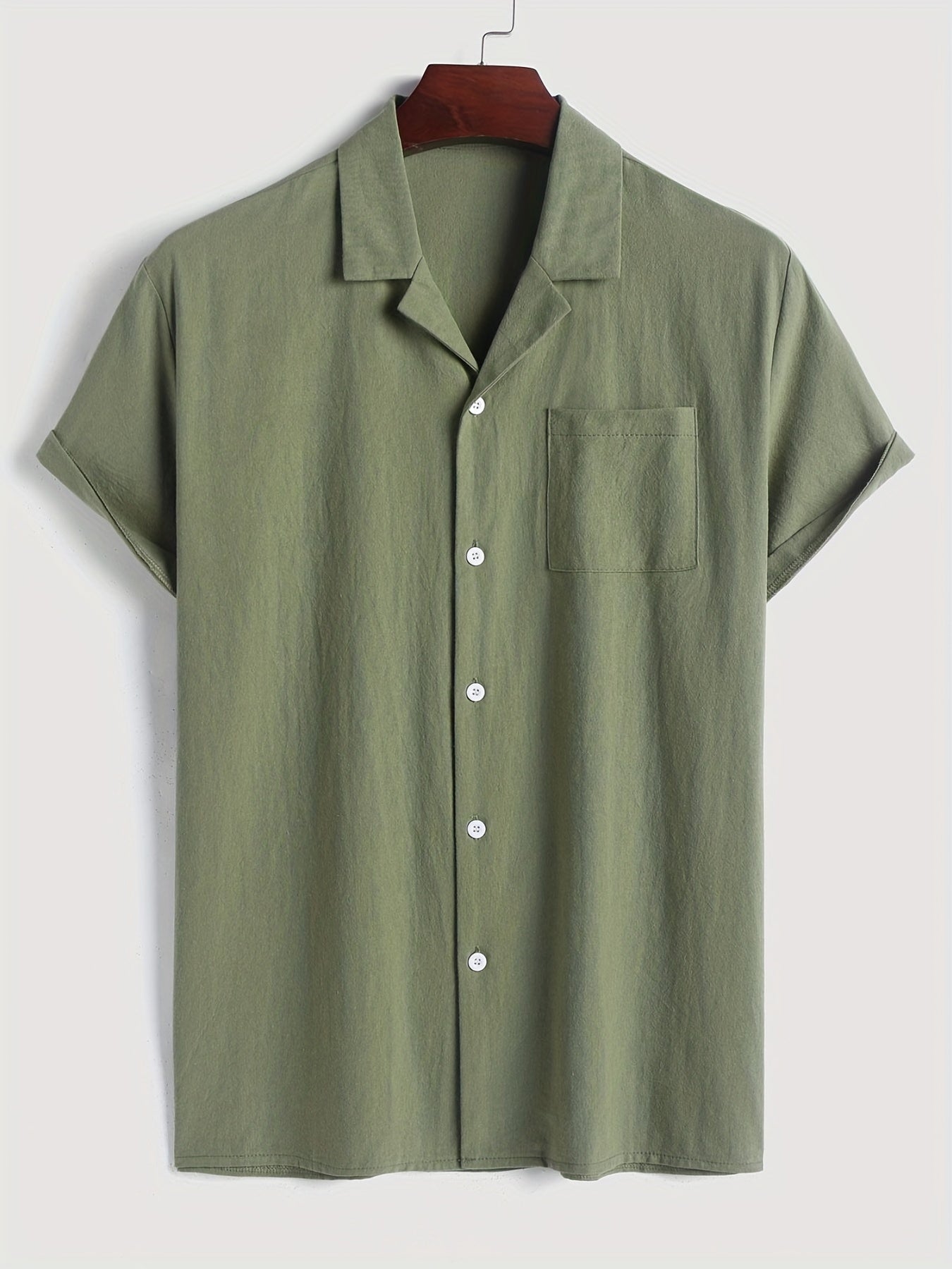 Men's Casual Short Sleeve Cotton Shirt Chest Pocket Summer Vacation Resort Tops