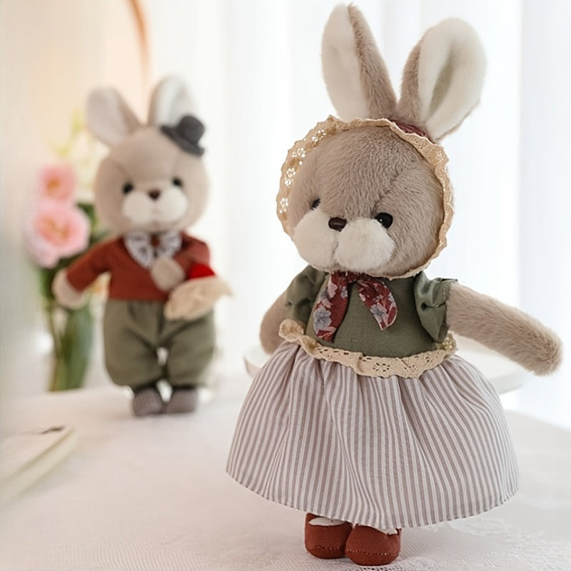 Couple Rabbit Plush Toys Stuffed Animals Red & White Outfits Bunny Ears Bow Tie