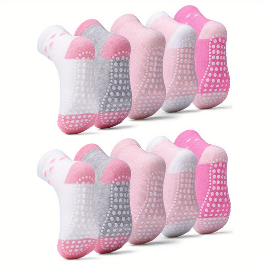 10pairs Baby Girls Kids Non slip Socks Block Socks Toddler Indoor Socks