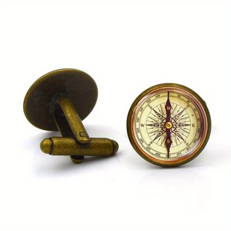Retro Punk Style Compass Cufflinks For Men