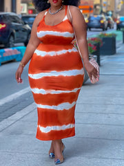  Tie Dye Cross Neck Bodycon Maxi Dress Women