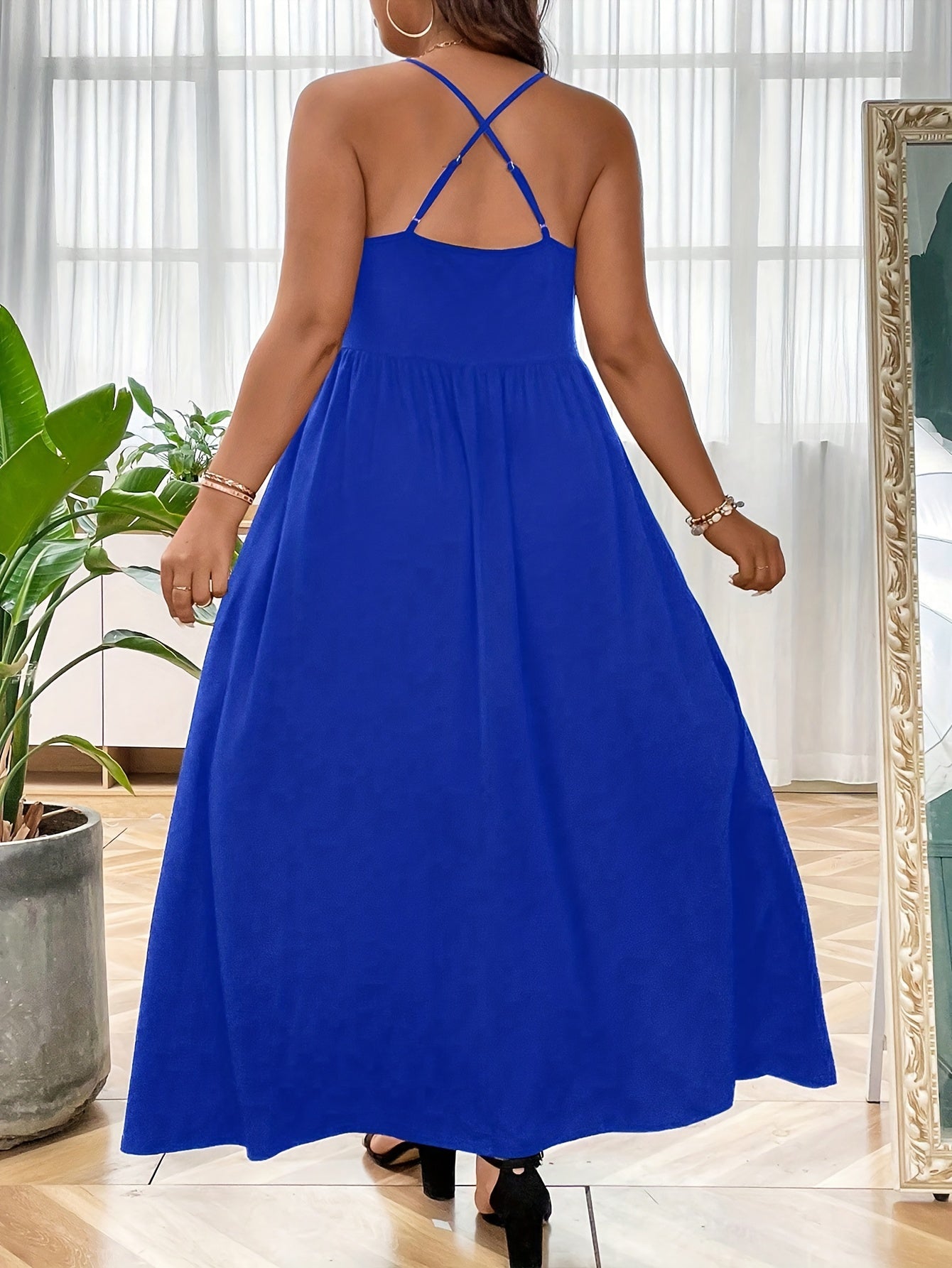  Solid Round Neck Maxi Cami Dress