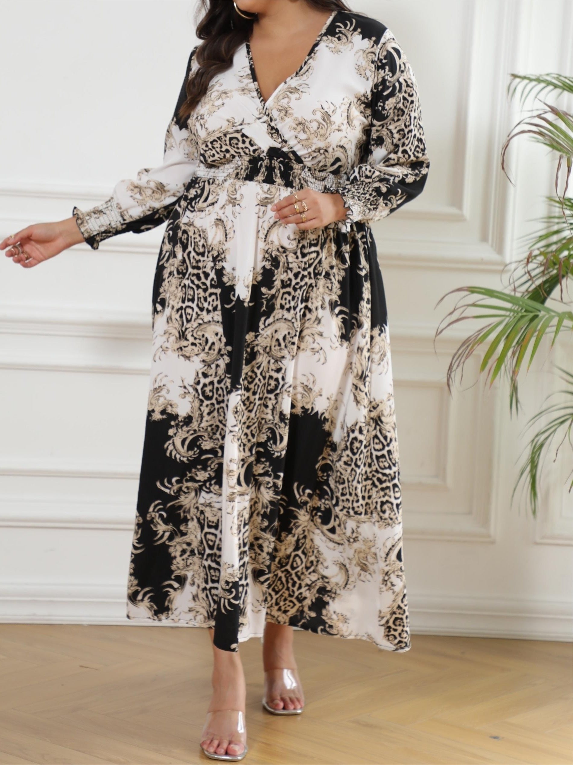  Colorblock Leopard Print Maxi Dress
