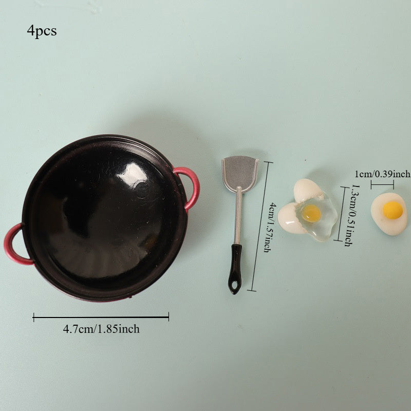 Tiny Dollhouse Kitchen Set with Frying Pan and Eggs - OB11 Compatible