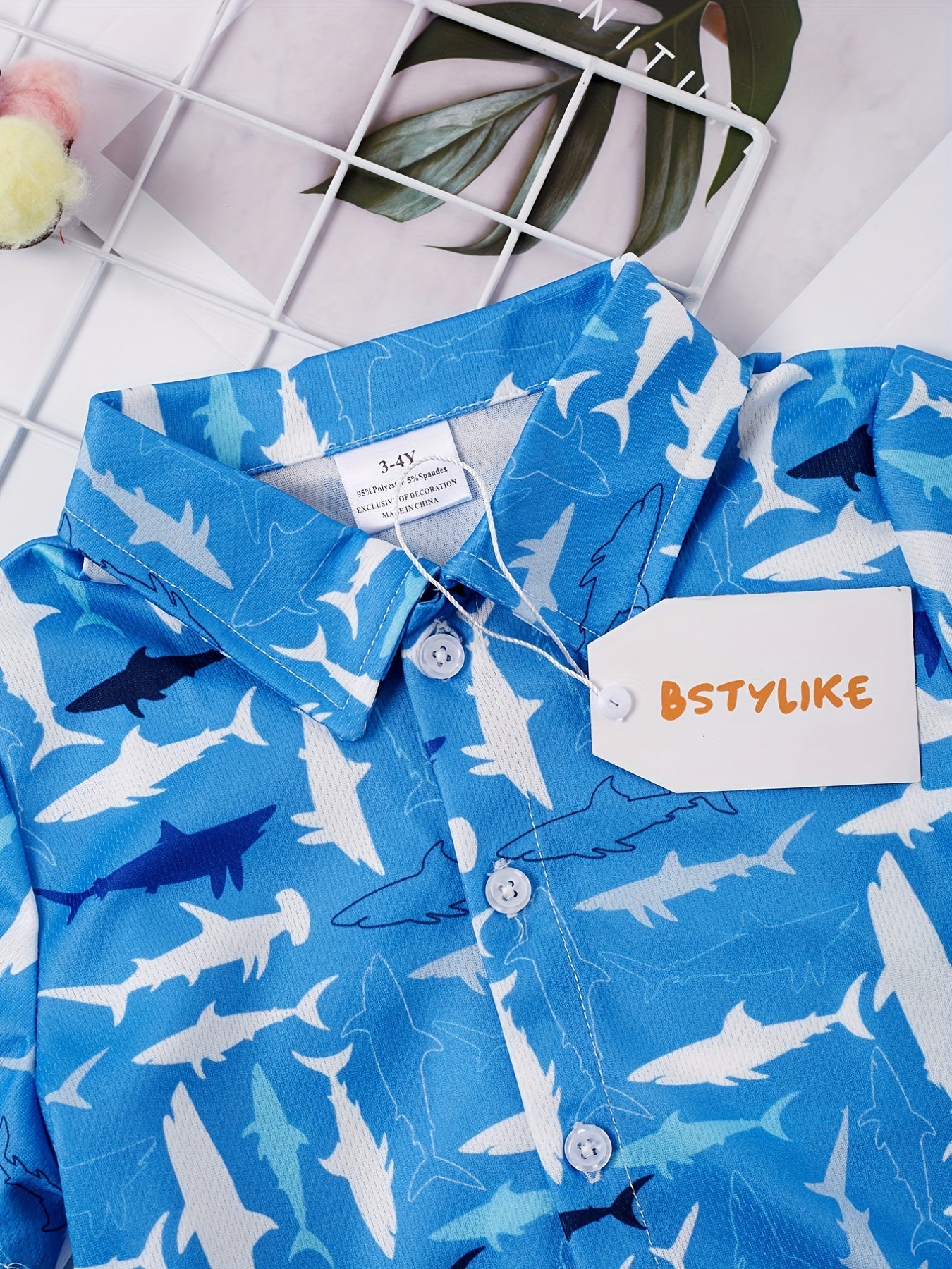 Shark Boys Casual V neck Button Up Shirts For Summer