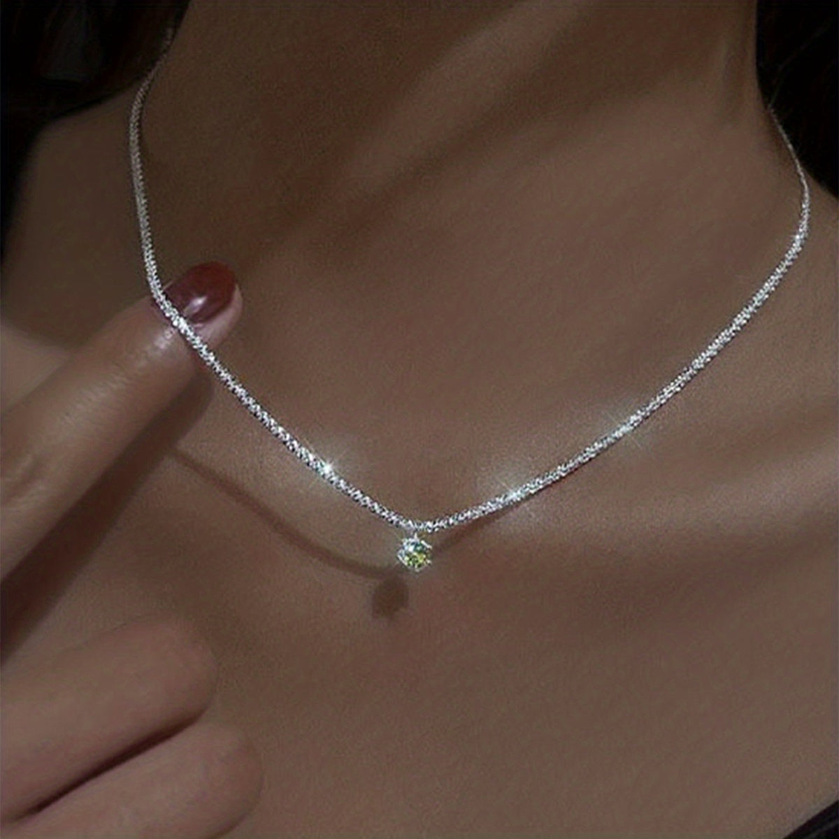 Heart Shape Pendant Necklace Sparkly Chain Sweet Neck Jewelry