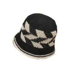 Rhombus Block Bucket Hat Cotton Knitted Basin Hat