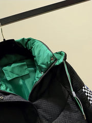 Plaid Detail Puffer Jacket Women's Winter Hooded Jacket