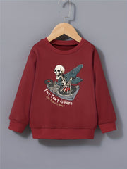 Cartoon DJ Skeleton Print Kid's Sweatshirt Halloween Style Long Sleeve Top