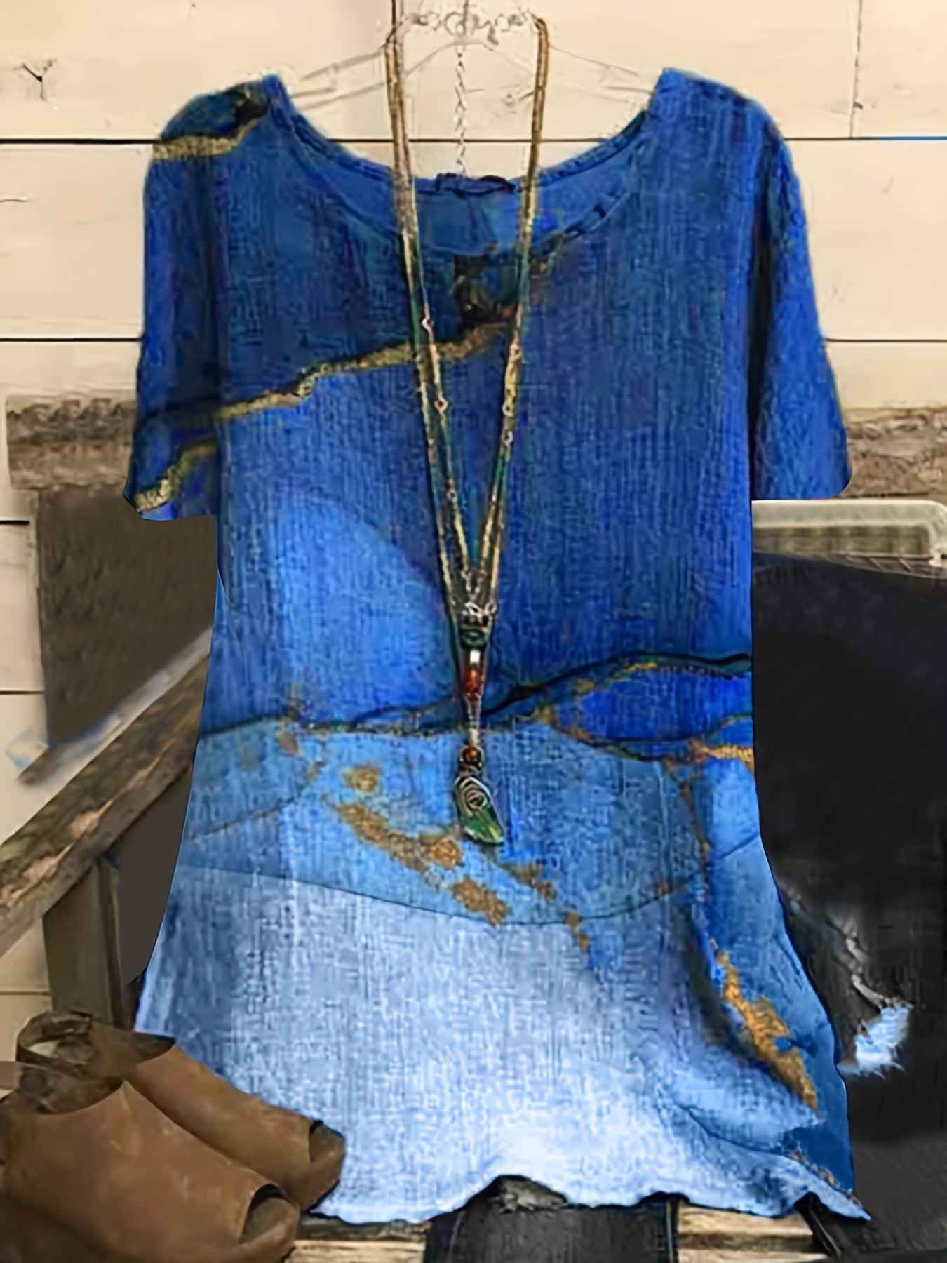  Casual Blouse Women's Plus Split Tie Dye Floral Print