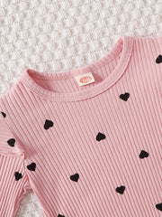 Newborn Infant Heart Print Ruffles Romper Long Sleeve Onesies & Pants Set