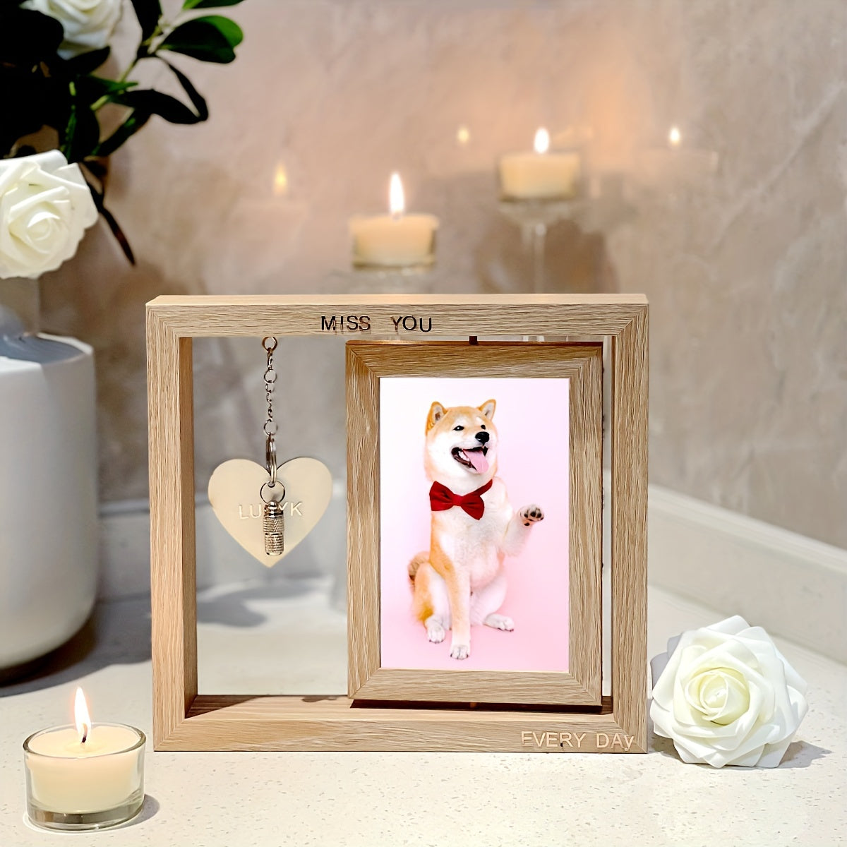 Pet Souvenir Gift Double sided Wooden Photo Frame Pet Pendant DIY Engraved Metal