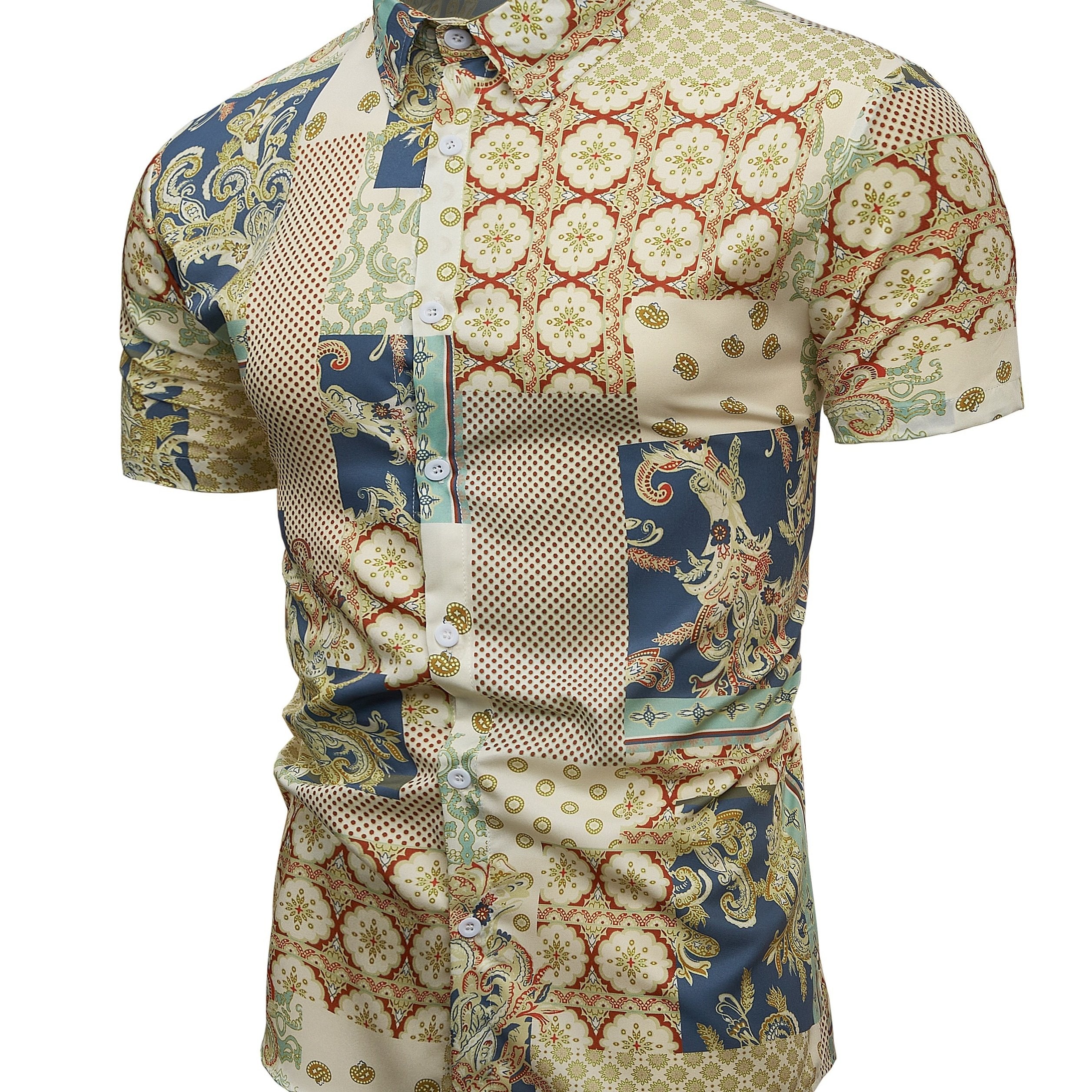 Boho Style Print Men's Short Sleeve Shirt for Summer Vacation