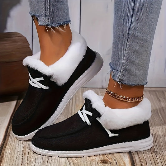 Women's Lace Up Fuzzy Loafers Warm Comfortable Snow Shoes