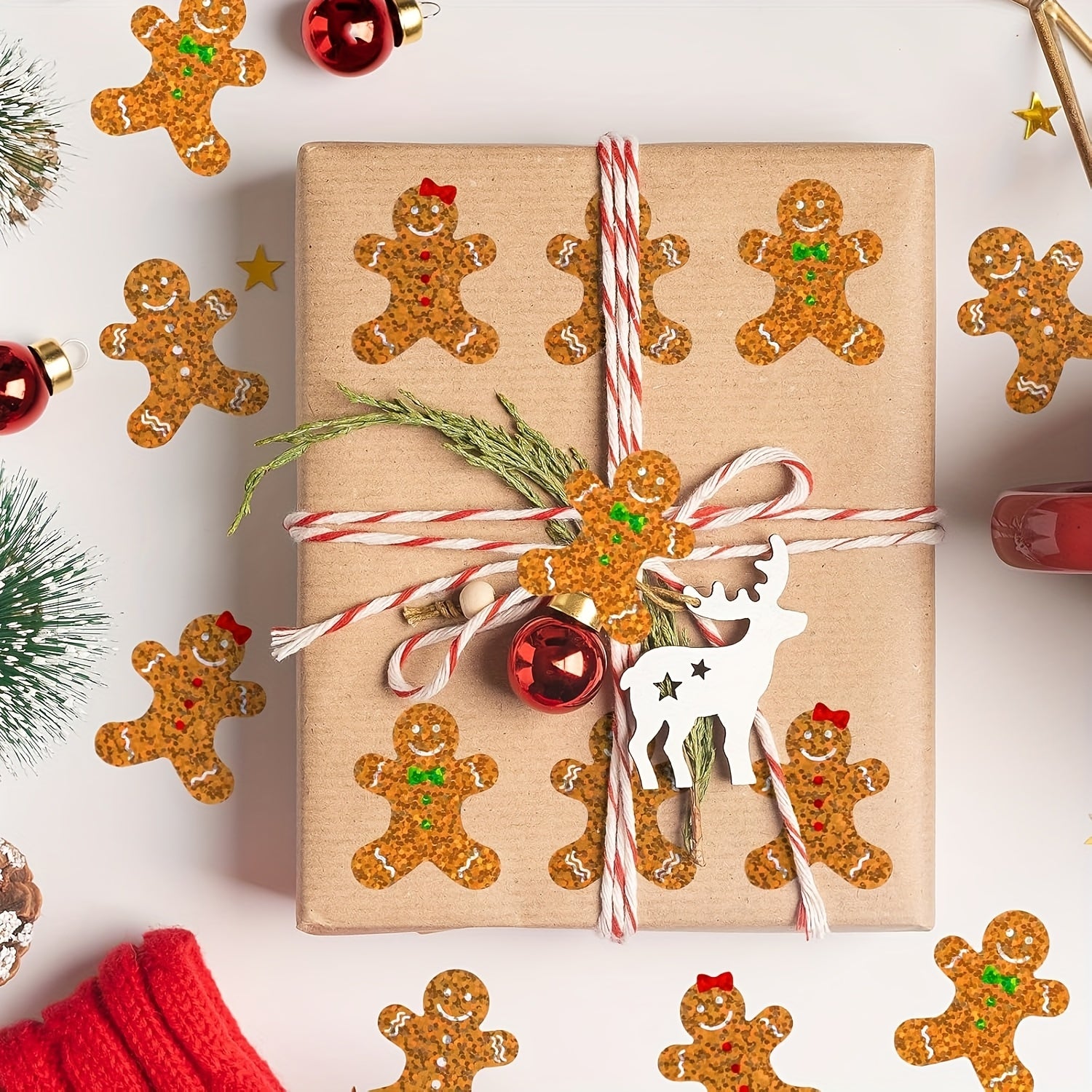 500pcs Gingerbread Sticker Roll - Colorful Biscuit Shape Self Adhesive Sticker