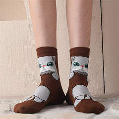 5 Pairs Cartoon Cat Print Socks Women's Stockings & Hosiery