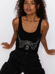  Rhinestone Skull Print Tank Top