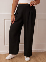  Wide Leg Workwear Pants Pleated Elastic Waist
