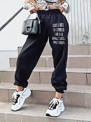  Women's Letter Print High Rise Casual Pants