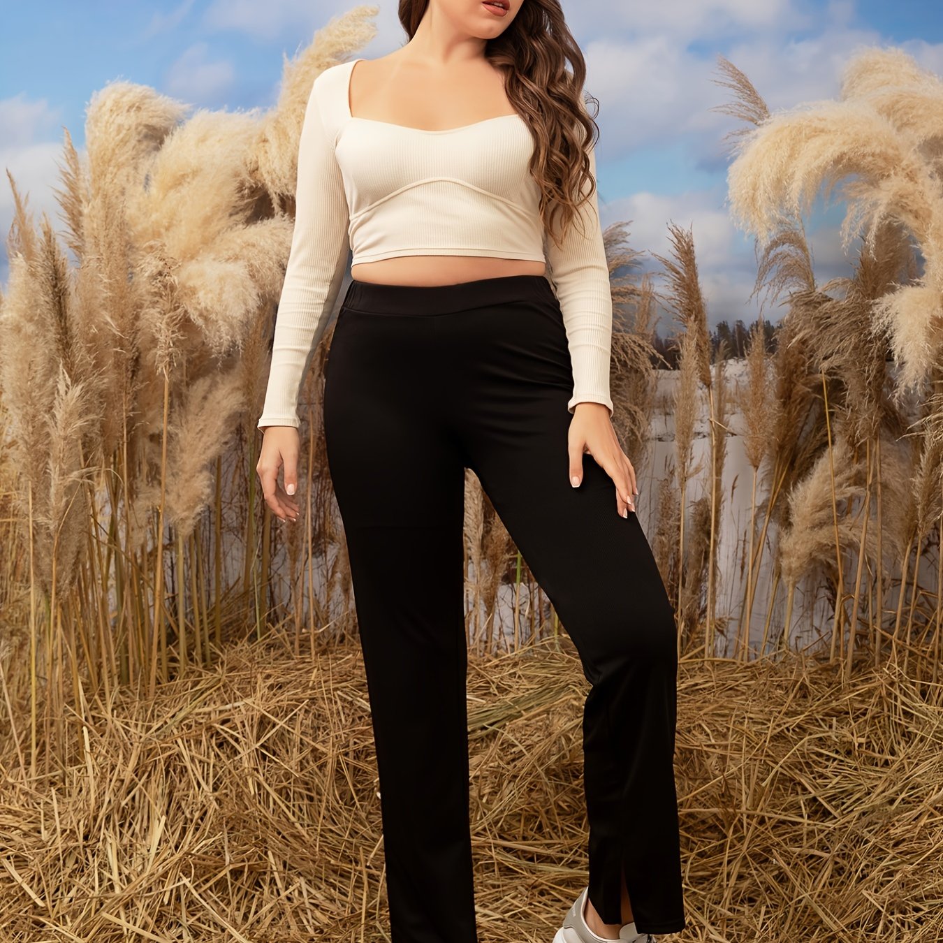  Women's Basic High Rise Straight Leg Pants