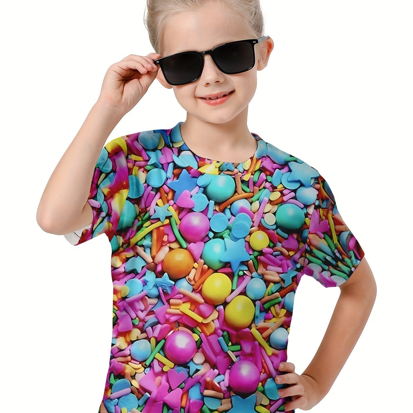 Girls Boys 3D Pattern Short Sleeve T-shirt Summer Clothes Sports