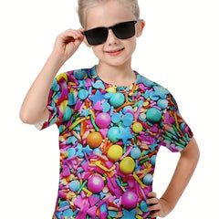 Girls Boys 3D Pattern Short Sleeve T-shirt Summer Clothes Sports