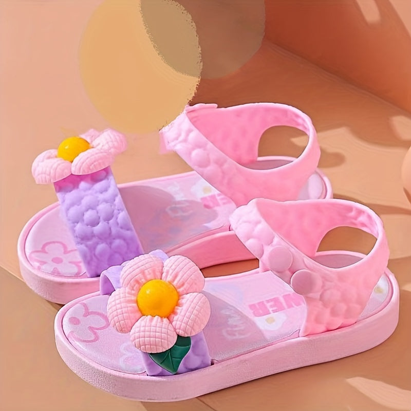 Girl's Sweet Summer Sandals with Flower Pattern