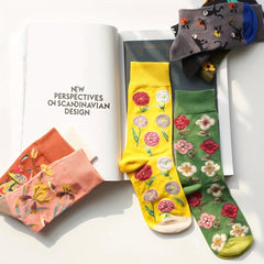 5 Pairs Floral Print Socks Breathable Women's Mid Tube Stockings