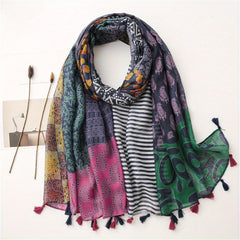 Colorful Paisley Printed Scarf Fringed Shawl Wrap Sunscreen Gauze Scarf