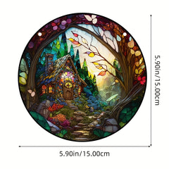 Forest House Suncatcher Stained Plastic Window Hanging Home Garden Decor