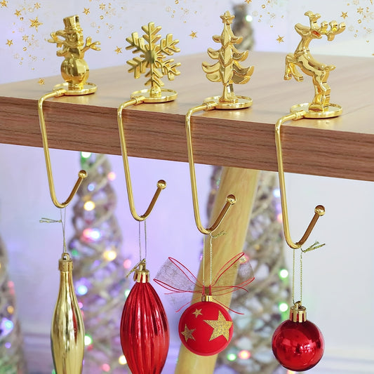 Golden Christmas Fireplace Socks Hook Snowflake Home Decor Safety Clip