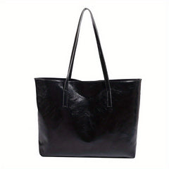 Large Capacity Tote Bag PU Leather Textured Solid Shoulder Bag