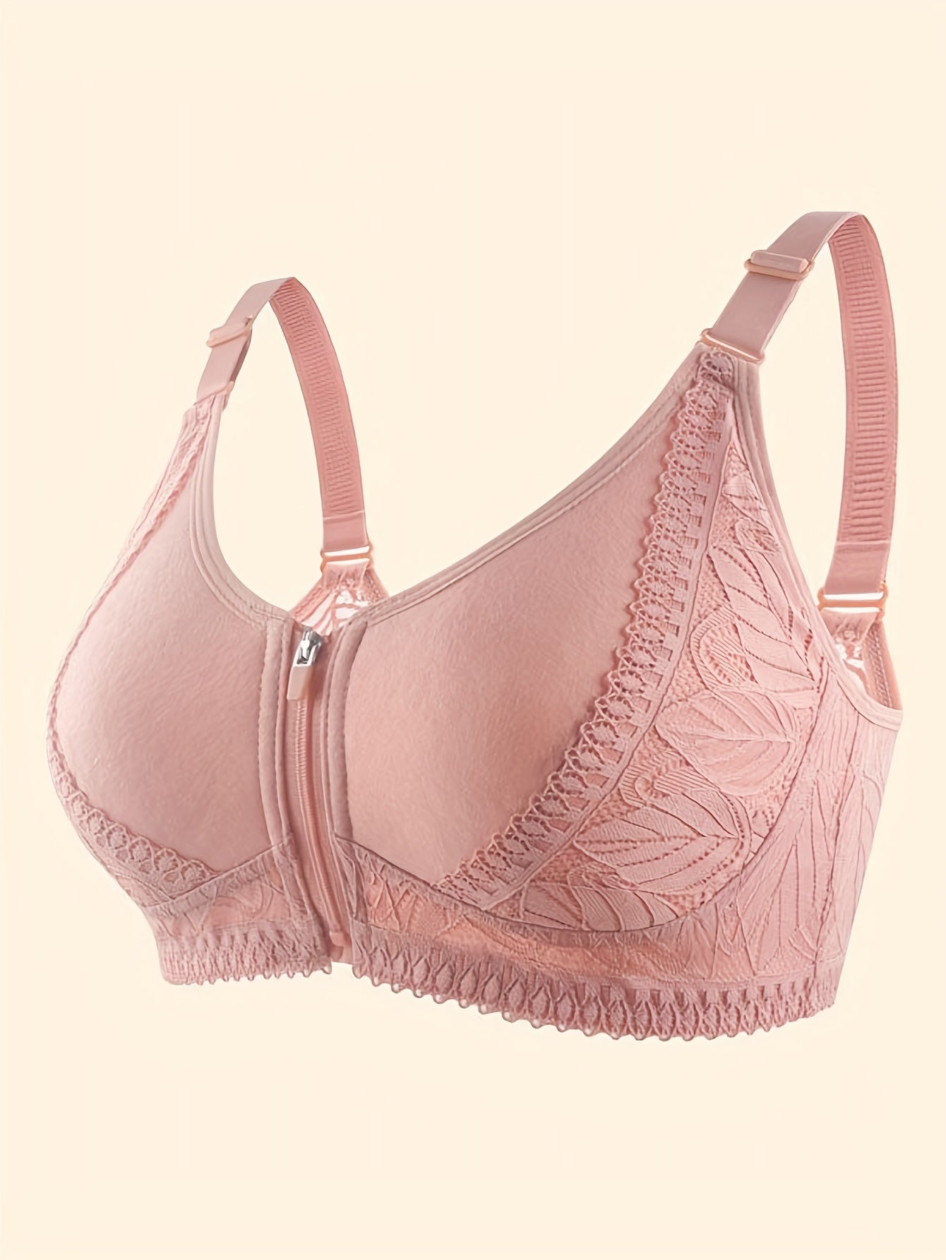 Leaf Pattern Lace Comfy Bras Front Zip Intimates Women's Lingerie