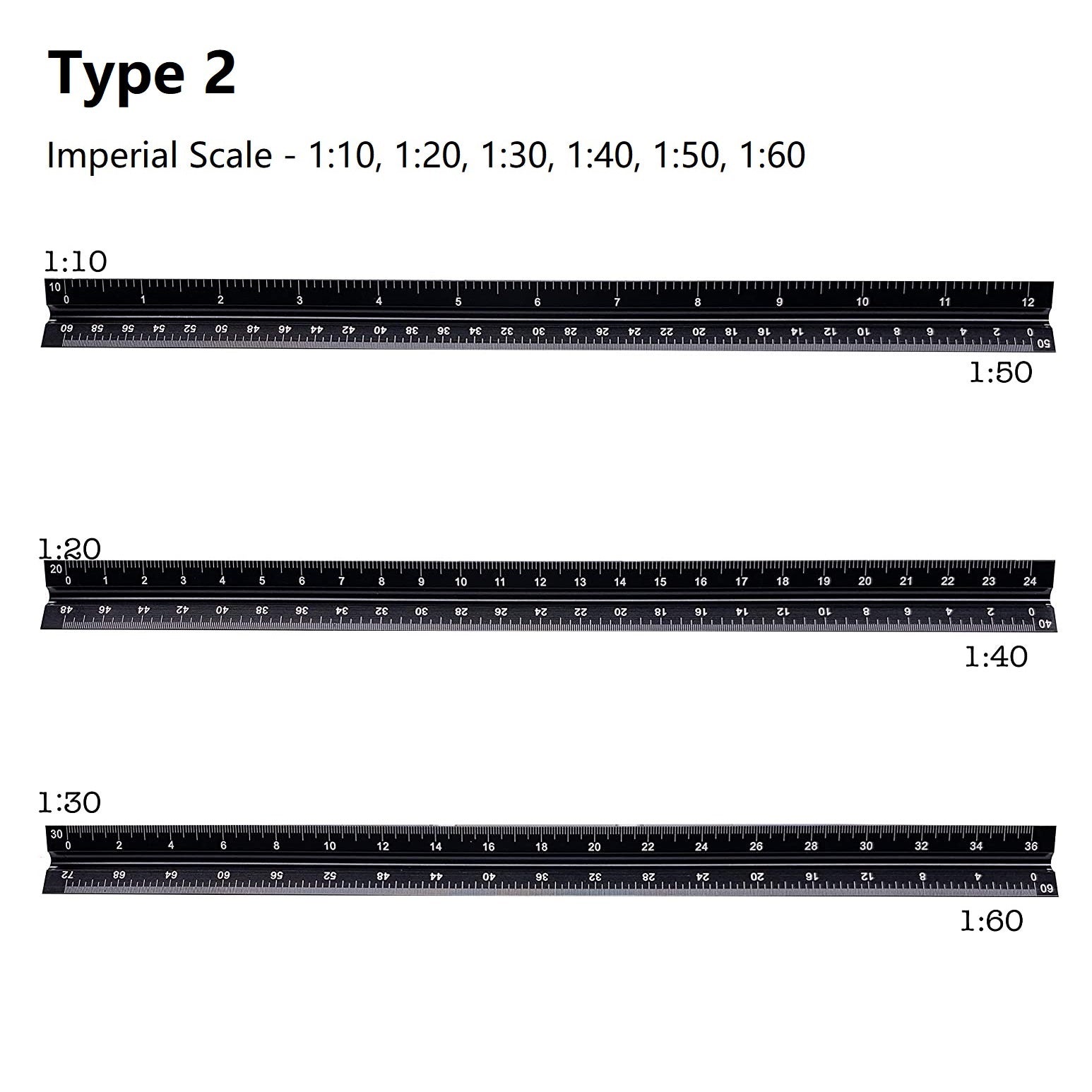 12'' Laser Etched Aluminum Architect Triangular Ruler
